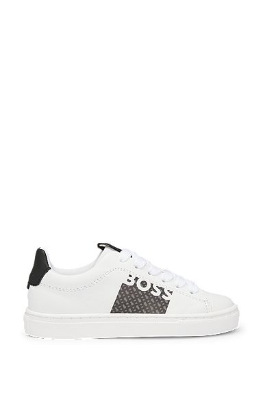 Kids' leather trainers with monograms and logos, White