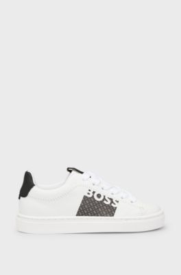 Kids' leather trainers with monograms and logos, White
