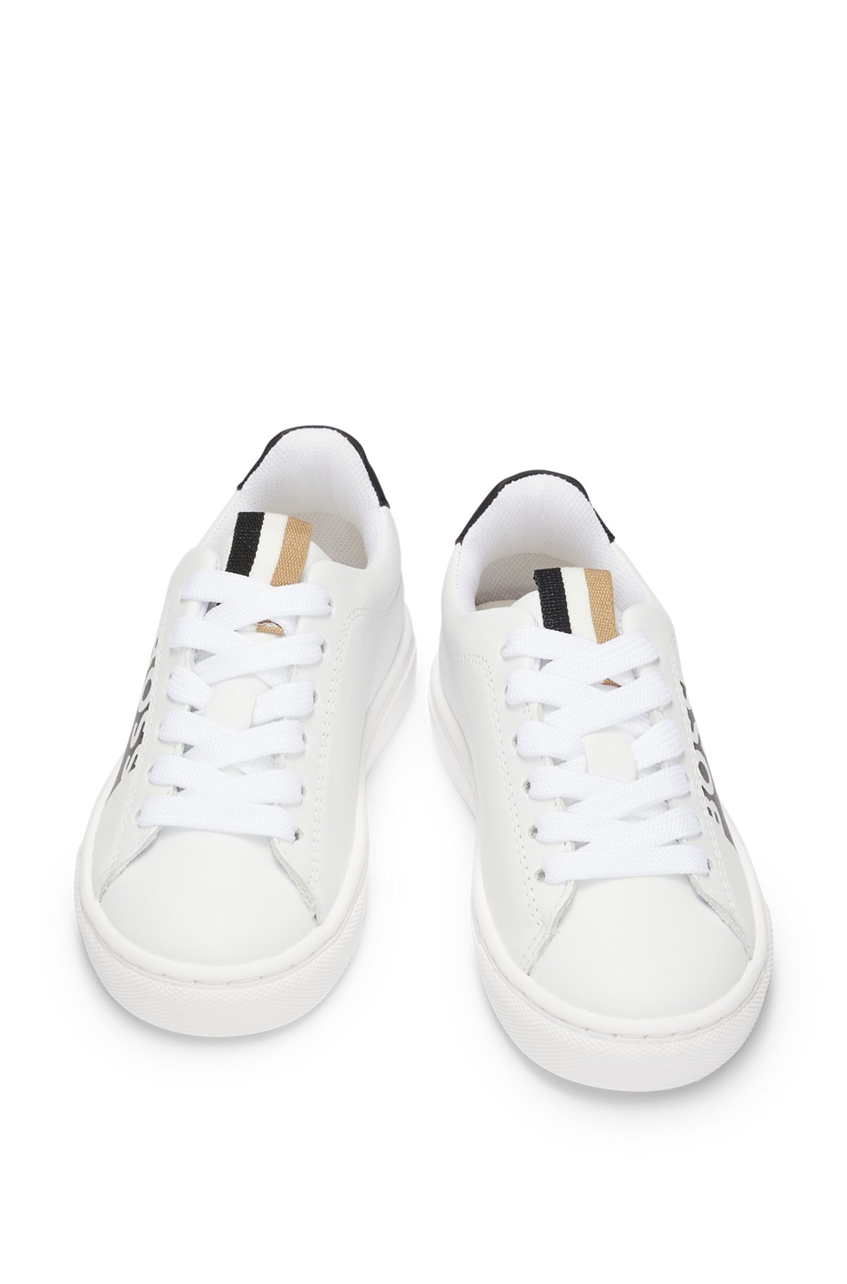 Kids' leather trainers with monograms and logos, White