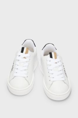 Kids' leather trainers with monograms and logos, White