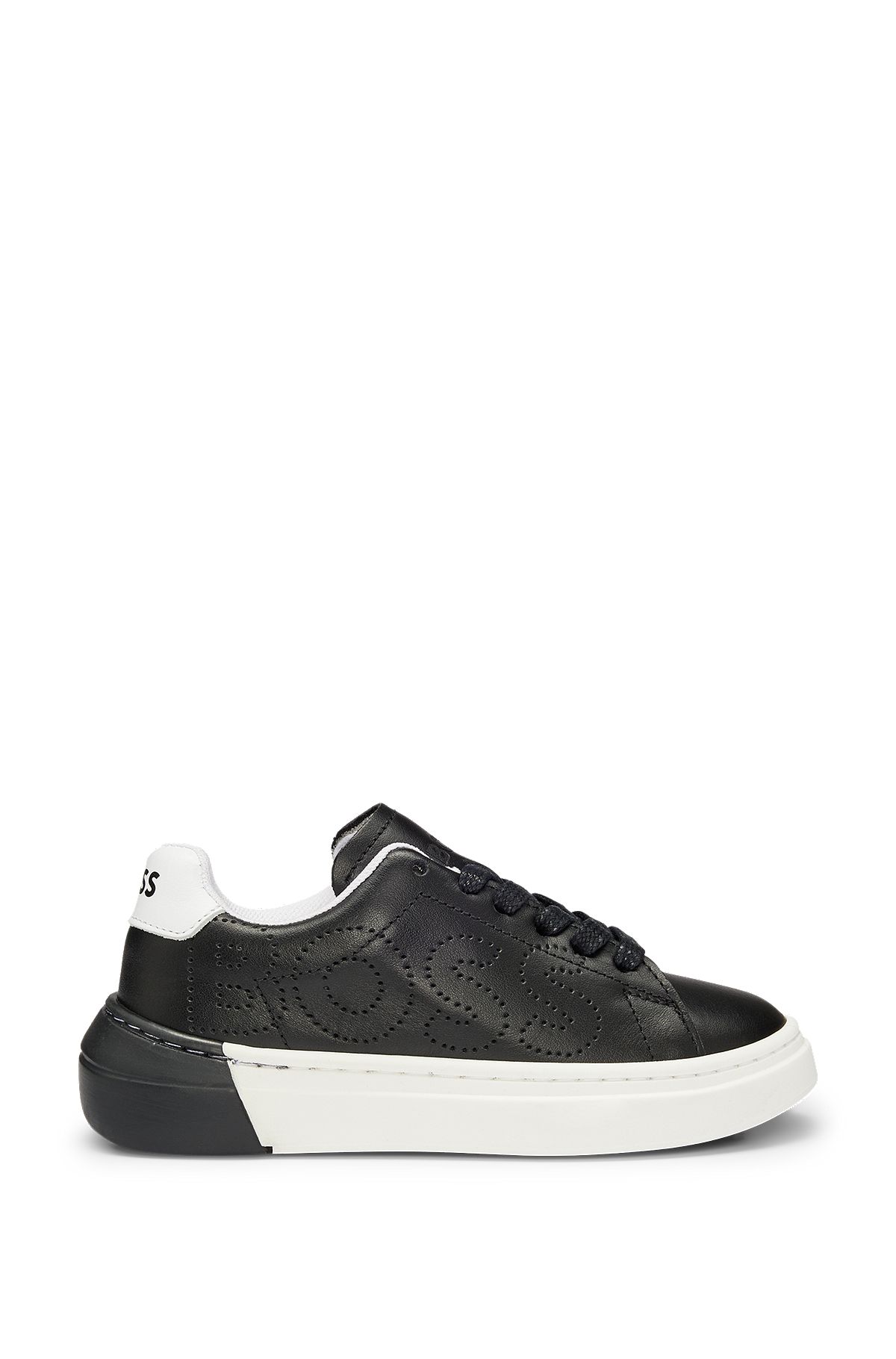 Kids' trainers in leather with logo details, Black