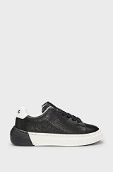 Kids' trainers in leather with logo details, Black