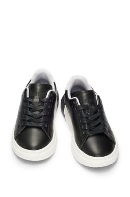 Kids' lace-up trainers with perforated logo, Black