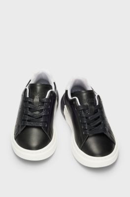 Kids' lace-up trainers with perforated logo, Black