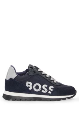 Kids' lace-up trainers with logo details, Dark Blue