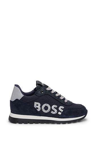 Kids' lace-up trainers with logo details, Dark Blue