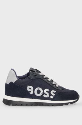 Kids' lace-up trainers with logo details, Dark Blue