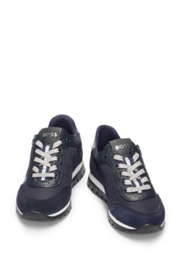 Kids' lace-up trainers with logo details, Dark Blue