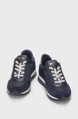 Kids' lace-up trainers with logo details, Dark Blue