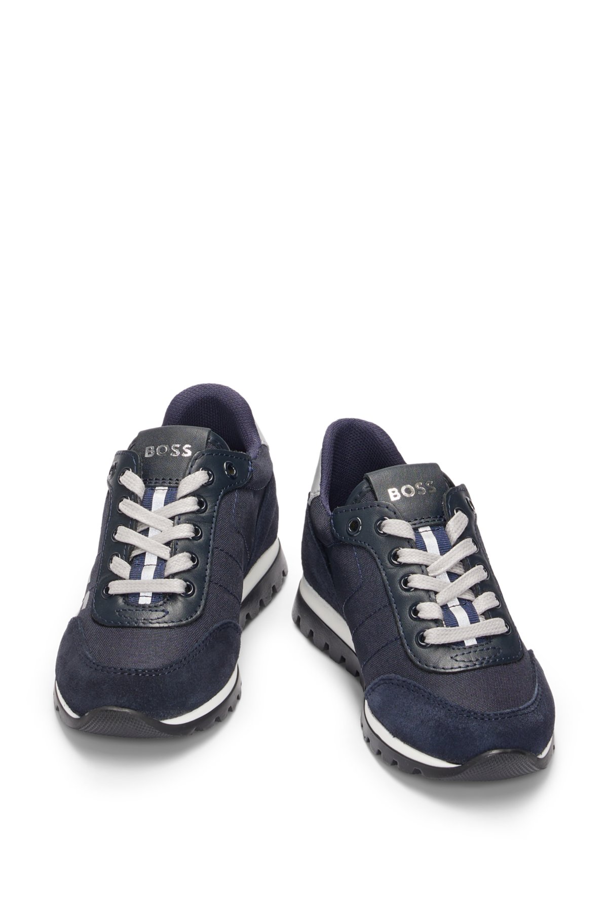 Kids' lace-up trainers with logo details, Dark Blue