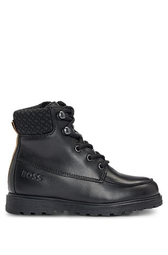 Kids' hiking-style boots in leather, Black