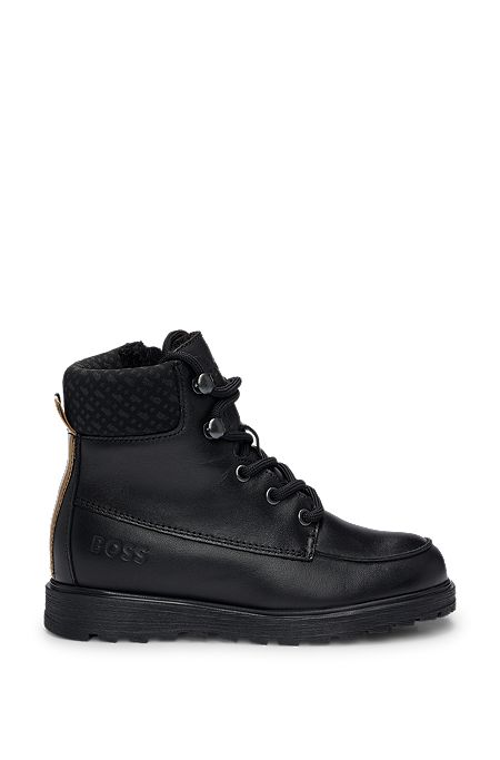 Kids' hiking-style boots in leather, Black