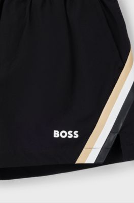 BOSS x Matteo Berrettini kids' shorts with signature stripes, Black