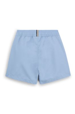 Kids' quick-dry swim shorts with vertical logo, Light Blue