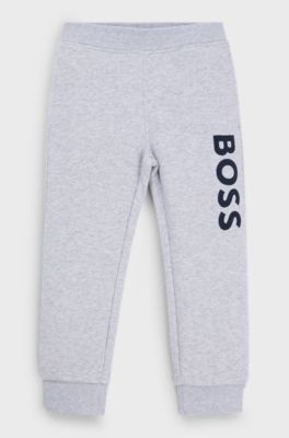 Trainingsbroek voor kinderen van fleece met verticale logoprint, Lichtgrijs