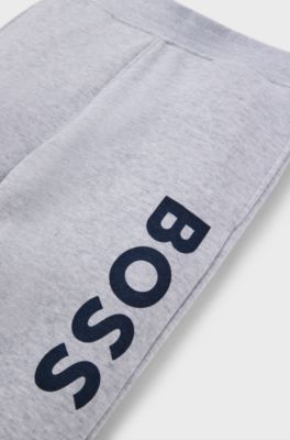 Kids-Jogginghose aus Fleece mit vertikalem Logo-Print, Hellgrau