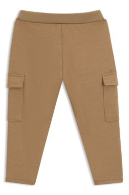 Kids' cargo trousers in stretch piqu&eacute;, Brown