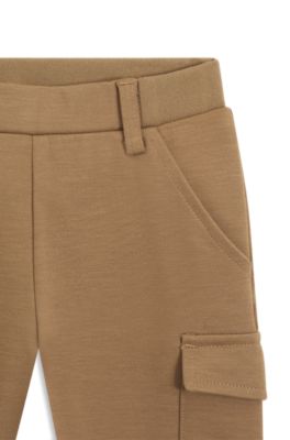 Kids' cargo trousers in stretch piqu&eacute;, Brown