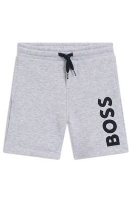 Kids' fleece shorts with vertical logo print, Light Grey