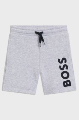 Kids' fleece shorts with vertical logo print, Light Grey