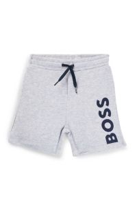 Kids' fleece shorts with vertical logo print, Light Grey