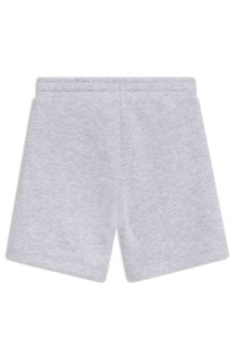 Kids' fleece shorts with vertical logo print, Light Grey