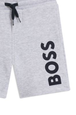 Kids' fleece shorts with vertical logo print, Light Grey