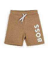 Kids' fleece shorts with vertical logo print, Brown