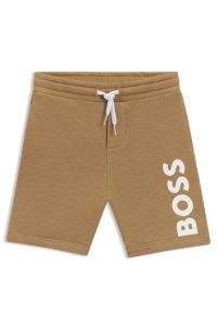 Kids' fleece shorts with vertical logo print, Brown