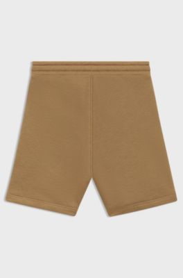 Bermuda in pile per bambini con logo stampato in verticale, Marrone