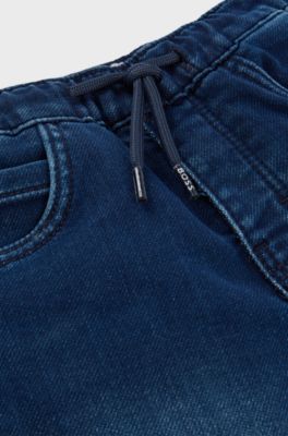 Kids' shorts in knitted blue stretch denim, Dark Blue