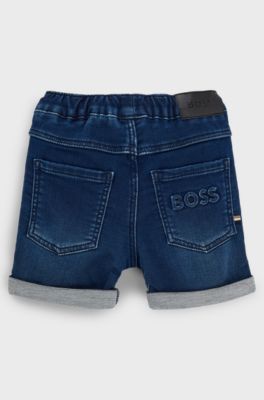 Kids' shorts in knitted blue stretch denim, Dark Blue