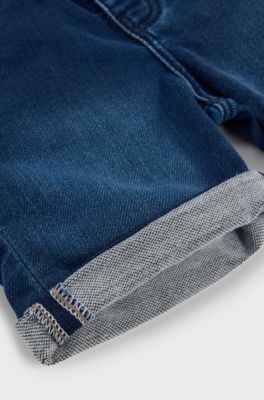 Kids' shorts in knitted blue stretch denim, Dark Blue