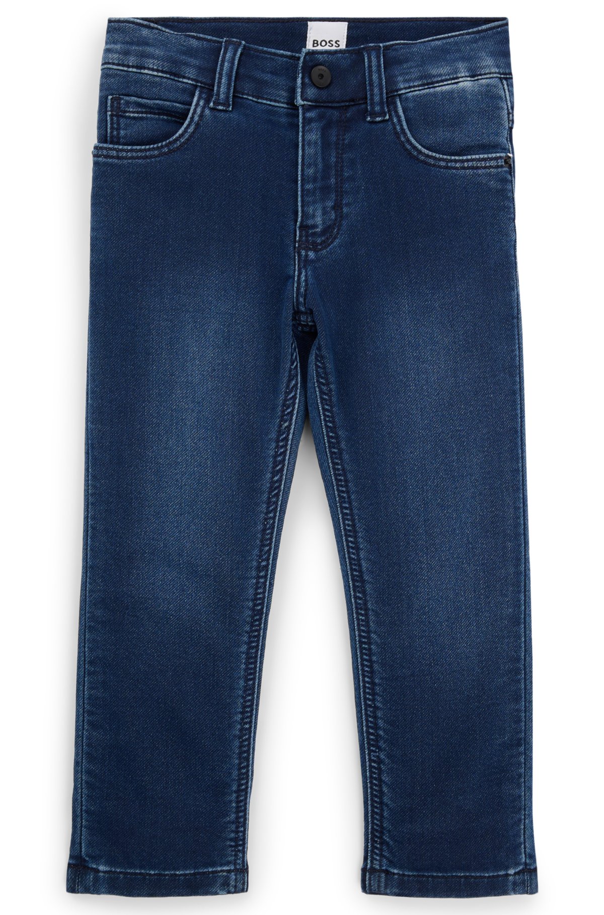Kids' jeans in blue stretch denim, Patterned