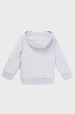 Kids' zip-up fleece hoodie with vertical logo print, Light Grey