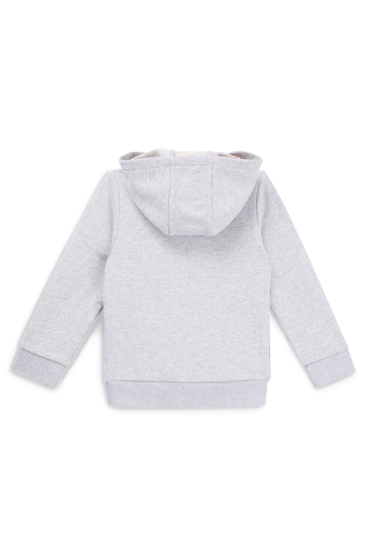Kids' zip-up fleece hoodie with vertical logo print, Light Grey
