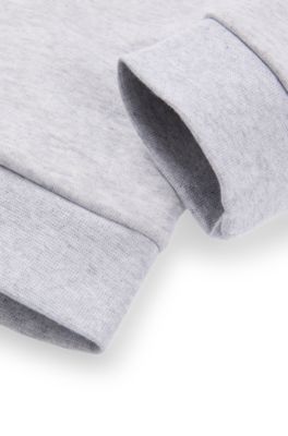 Kids' zip-up fleece hoodie with vertical logo print, Light Grey