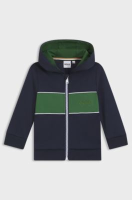Felpa con cappuccio per bambini con zip e logo ricamato, Blu scuro