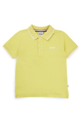 Polo de piqu&eacute; de algod&oacute;n para ni&ntilde;os con logo y rayas, Amarillo