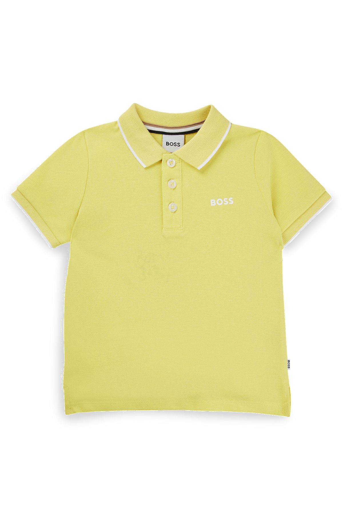 Kids' cotton-piqué polo shirt with logo and stripes, Yellow