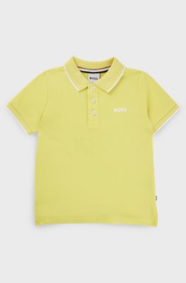 Polo de piqu&eacute; de algod&oacute;n para ni&ntilde;os con logo y rayas, Amarillo
