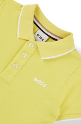 Polo de piqu&eacute; de algod&oacute;n para ni&ntilde;os con logo y rayas, Amarillo