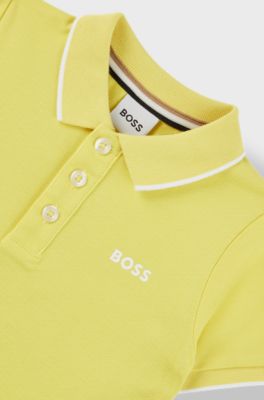 Kids' cotton-piqu&eacute; polo shirt with logo and stripes, Yellow