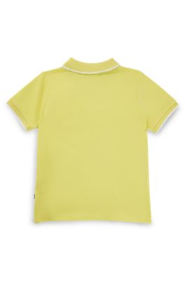Polo de piqu&eacute; de algod&oacute;n para ni&ntilde;os con logo y rayas, Amarillo