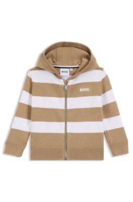 Kids' striped cardigan in cotton with logo print, Patterned
