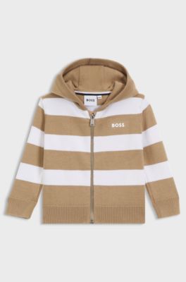 Kids' striped cardigan in cotton with logo print, Patterned