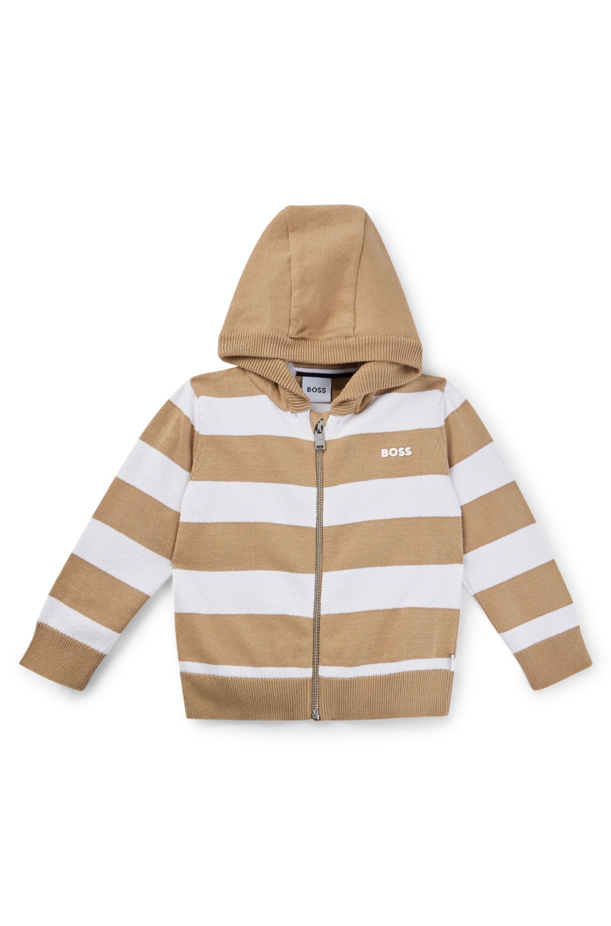 Kids' striped cardigan in cotton with logo print, Patterned