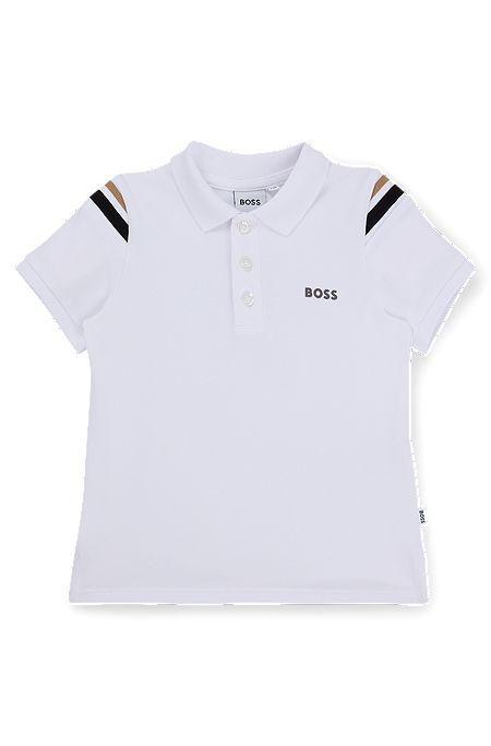 Kids' cotton polo shirt with signature stripes and logo, White
