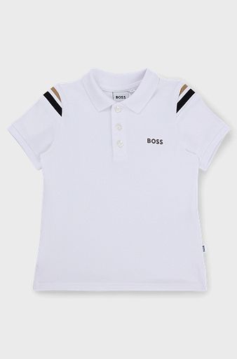Kids' cotton polo shirt with signature stripes and logo, White
