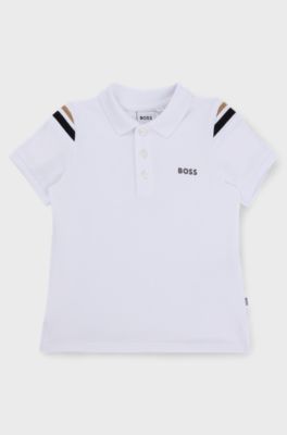 Kids' cotton polo shirt with signature stripes and logo, White